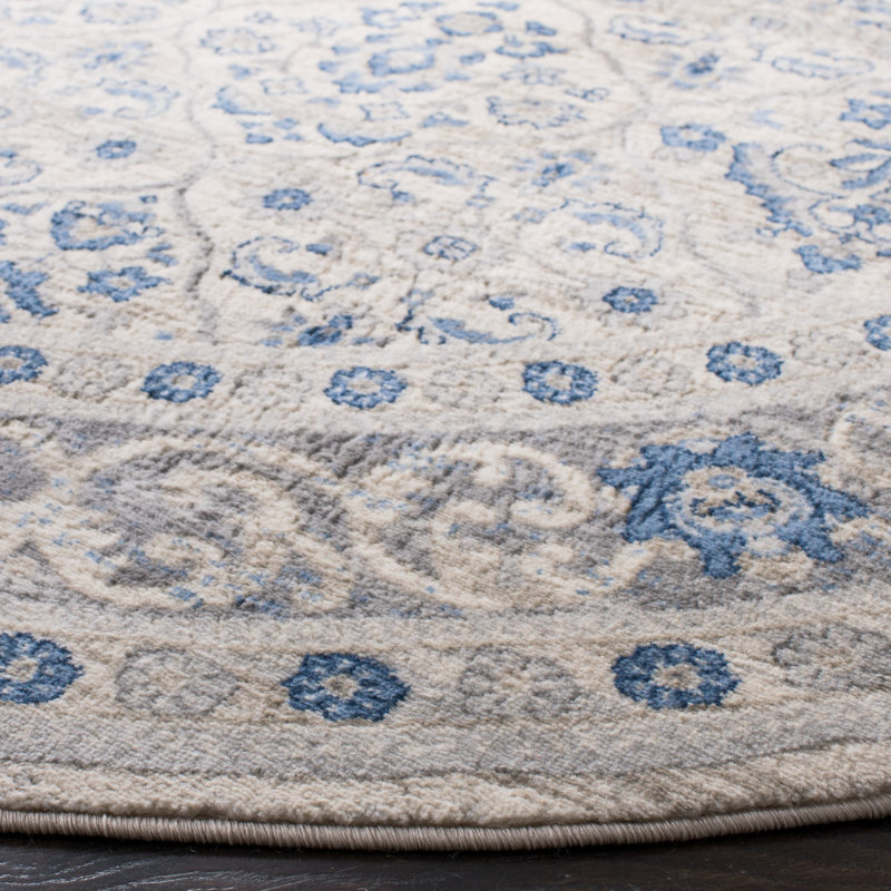 Llana Oriental Light Grey/Blue Area Rug, Round 5'