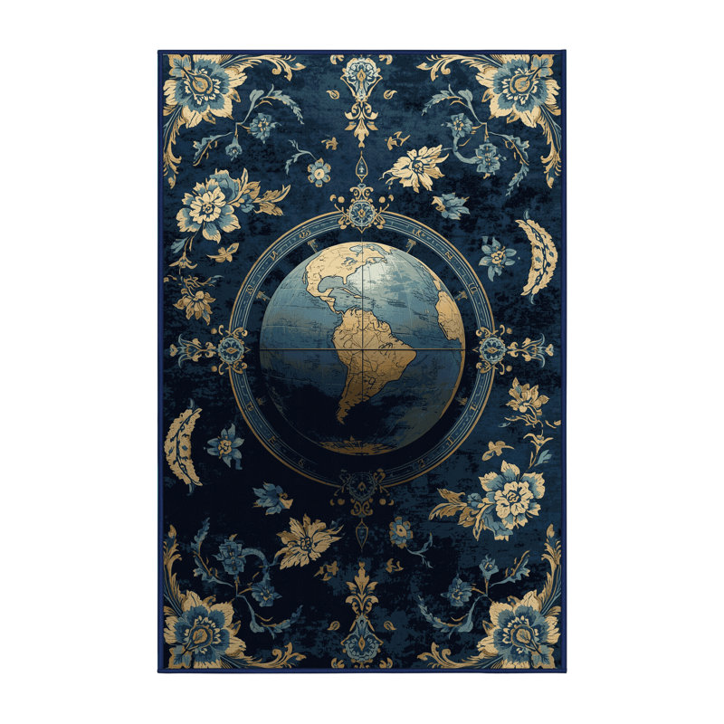 Tapis bleu classique lavable à la machine Abbotstown, 7 x 10