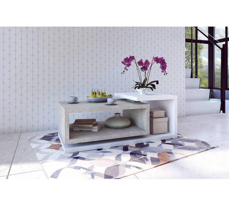 Behensky Coffee Table with Storage, Concrete Grey/Matte White