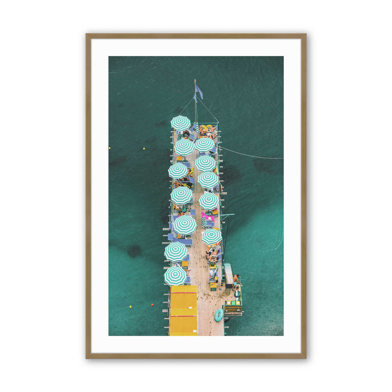 Pier Paradise Print, Brushed Gold Single Picture Framed, 15.25" H x 12.25" W x 1.25" D