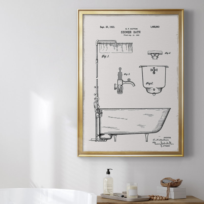 39_Baignoire rétro I, toile encadrée de qualité supérieure, H 36,5 po x l 26,5 po x P 1 po, Or