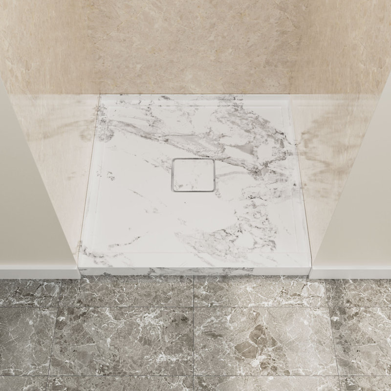 Base de douche 36 po x 36 po, résine et fibre de verre, bac de douche à seuil simple, blanc Jazz