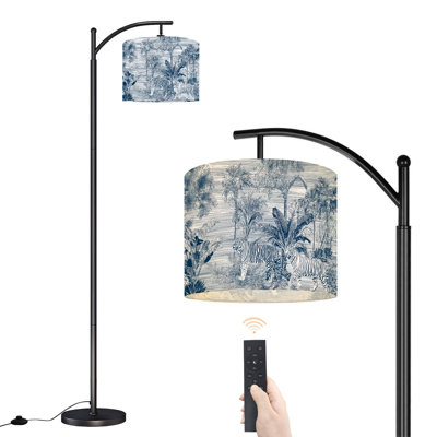 Arc Floor Lamp Toile Engraving Tropical Islands Seamless Oriental Palm Trees Wildlife Floor Lamps with Remote LED Lights Adjustable Lamp Shades Tall Standing Lamps for Reading Office Living Room