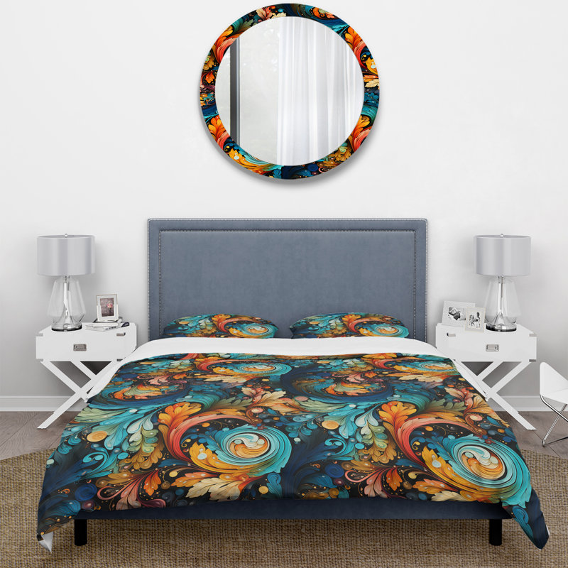 Literie à motif cachemire artistique, Housse de couette pour grand lit et 2 taies décor