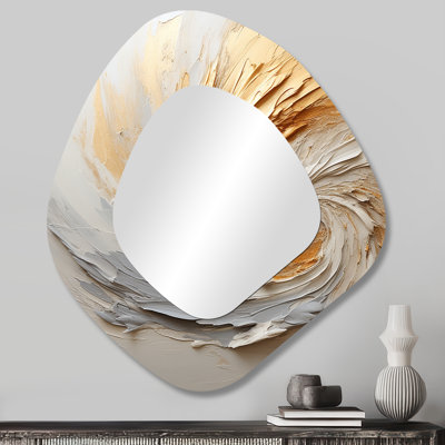 Remigio Abstract gold and white paint spiral  I - Abstract Spirals Asymmetrical Unique Wall Mirror, Modern Irregular Shape Mirror, Printed Metal Art