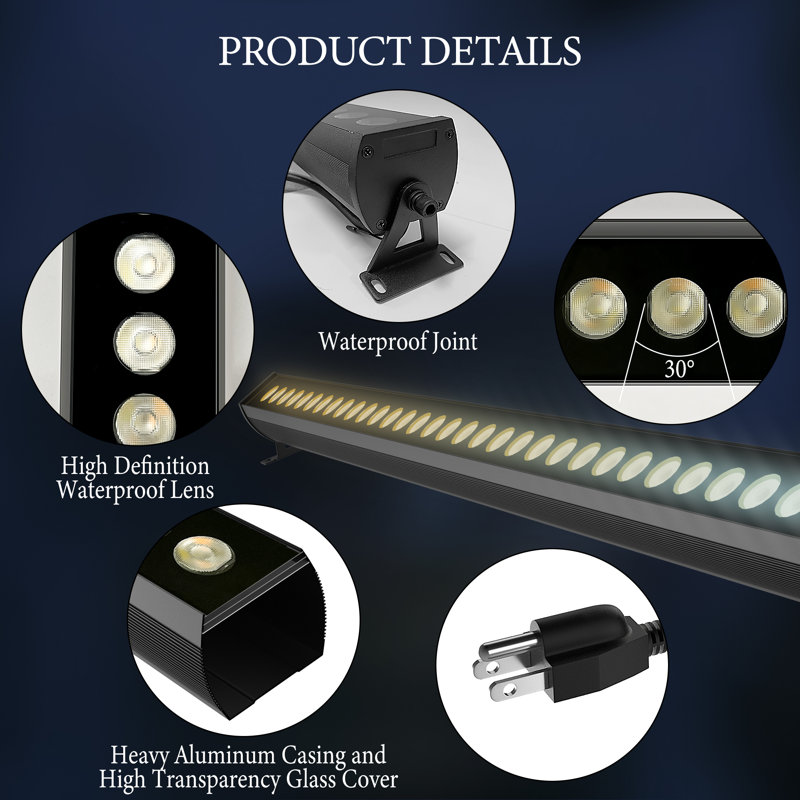 Smart Wall Washer Lights 72W 9600lm 1%-100% Brightness Dimmable LED Bar Light APP & Remote Control for Outdoor, Compatible with Alexa/Google Assistant