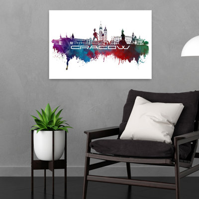 Krakow Skyline Watercolor Colorful Modern Vibrant Architecture City Wall Art