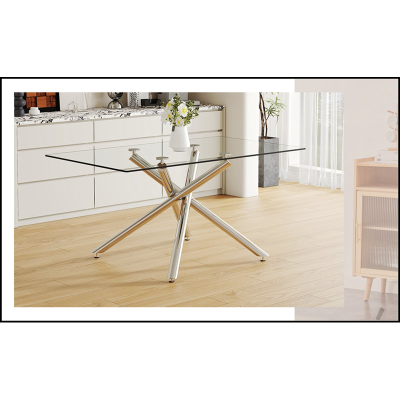 Large Modern Minimalist Rectangular Glass Dining Table with 0.39\