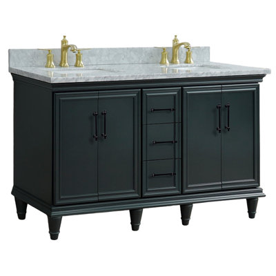 Meuble-lavabo double 61 po en marbre de Carrare et rectangulaire