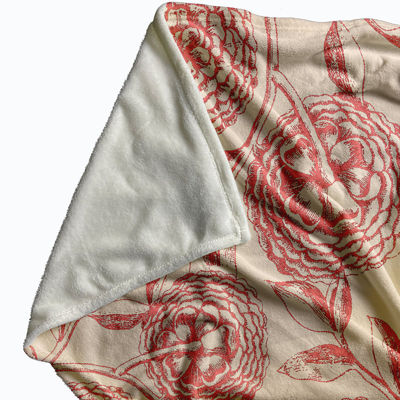 Couverture polaire fleurs antiques, L 50 po x L 60 po, Corail rosé