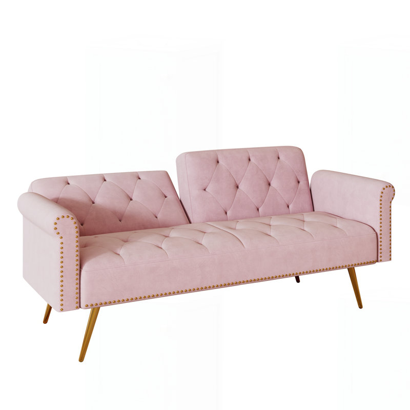 Canapé-lit de 69,7 po de long recouvert de velours, Rose