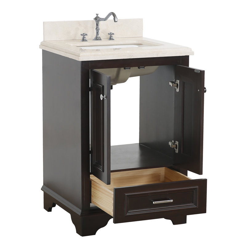 Loughlam 24'' Single Bathroom Vanity with Top, Chocolate, Quartz