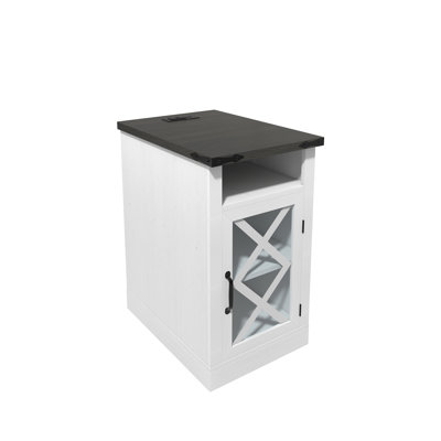 Nightstand with Charging Station, Farmhouse End Table & Barn Door, Adjustable Storage Shelf