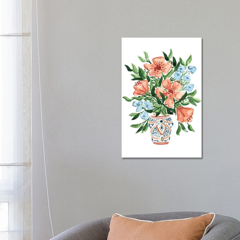 Peachy Florals by Sabina Fenn - Painting on Canvas, Wrapped Canvas, 66.04cm H x 45.72cm W x 3.81cm D