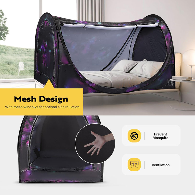 Black and Purple Polyester Pop-Up Privacy Bed Canopy
