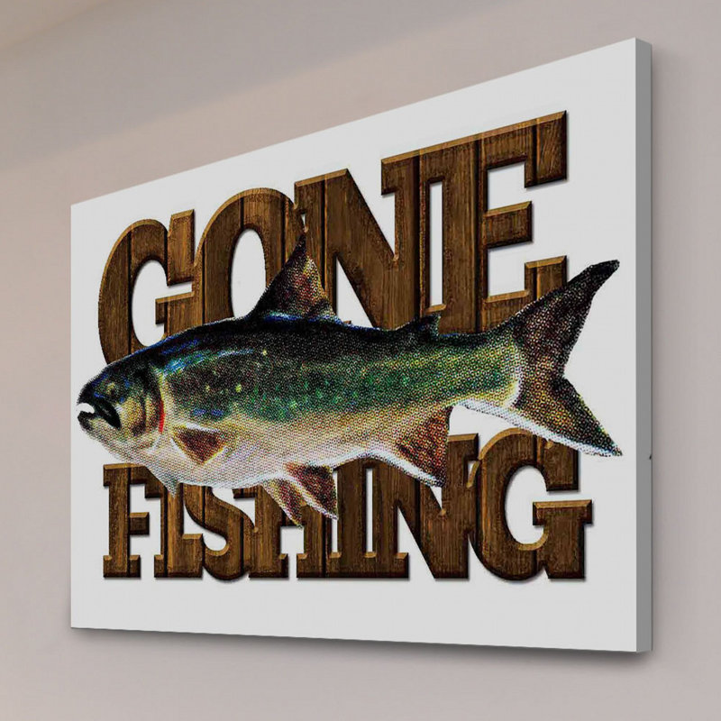 Reproduction sur toile tendue «Gone Fishing» par Evening, H 24 po x l 36 po x P 1,5 po
