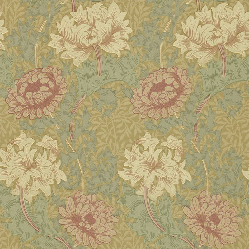 Chrysanthemum Toile Wallpaper, Pink/Yellow/Green