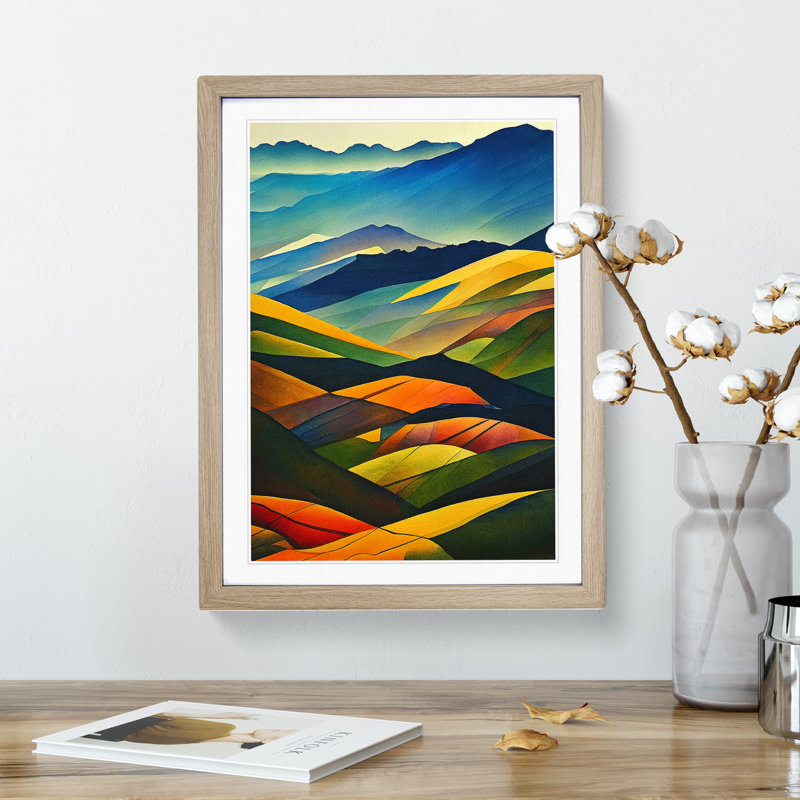 XV1022-5148X Watercolour Meadow Landscape No.5 - Print, White, 34cm H x 25cm W, Oak Frame