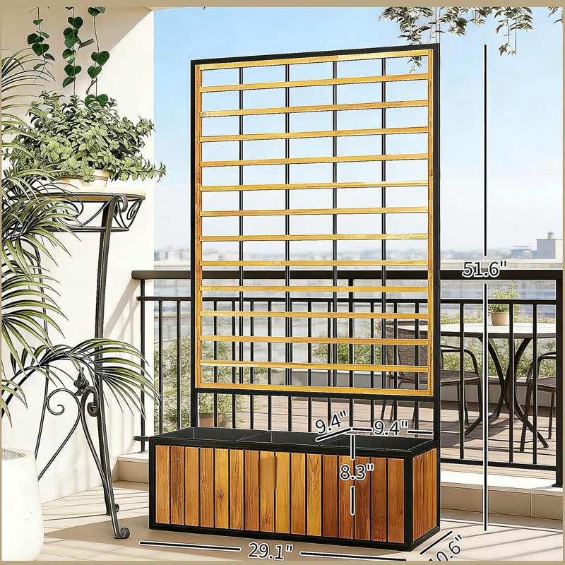 Lit de jardin surélevé en bois avec treillis, Teck