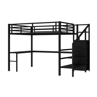 Lit mezzanine avec bureau en L et port USB, lit mezzanine avec garde-robe et tablette réglable pour les adolescents adultes