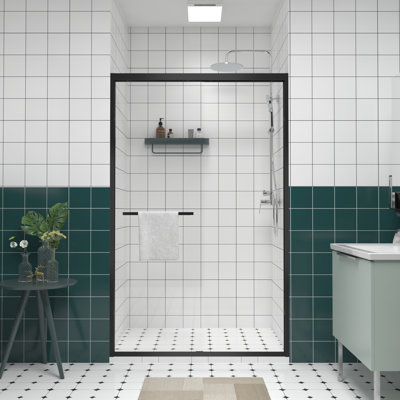 Porte de douche coulissante double à cadre réglable en aluminium de 44 à 48 po avec roulettes silencieuses, installation réversible