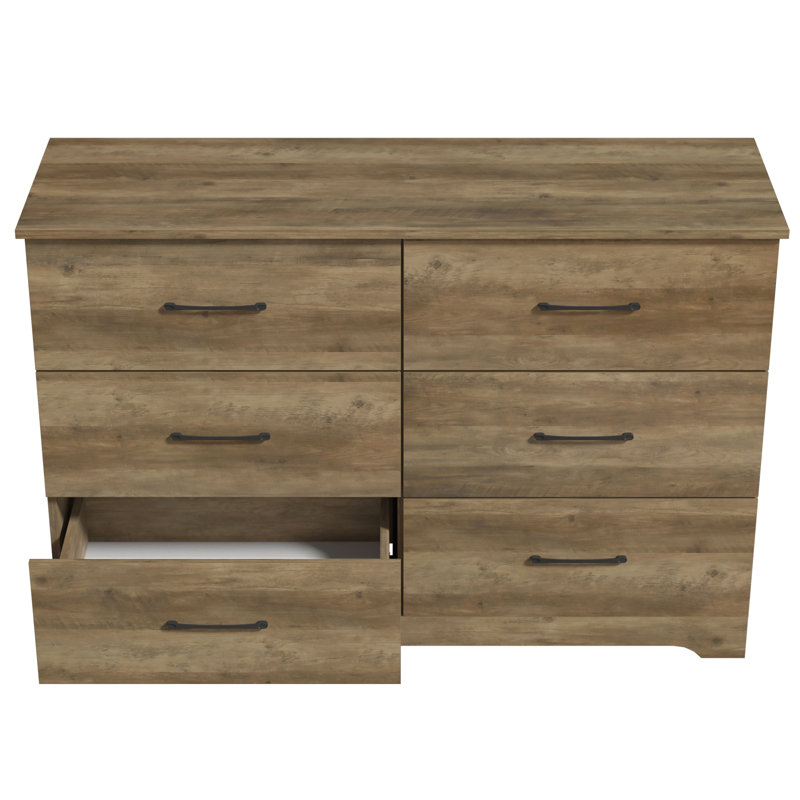 Arkia 47" W 6-Drawer Manufactured Wood Dresser, Knotty Oak