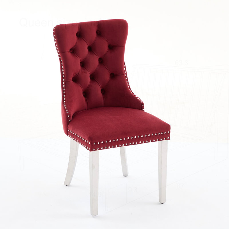 Chaise rembourrée haut de gamme en velours de bois massif, Rouge vin