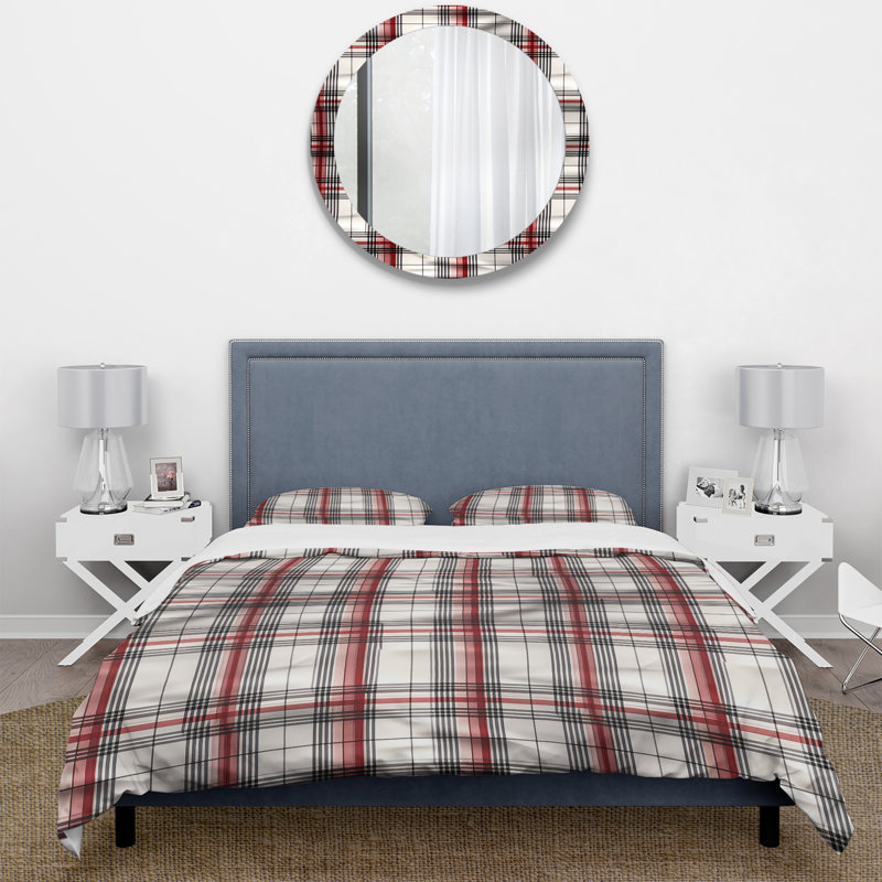 Twin Red and White Plaid Microfiber Duvet Cover Set