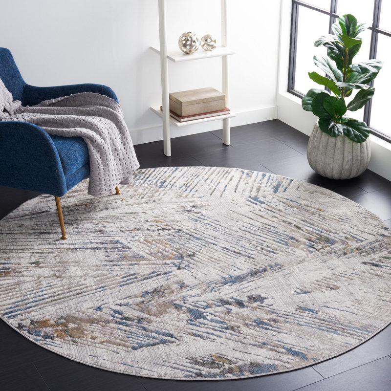 Wayde Abstract Gray/Blue Area Rug, Round 6'7"
