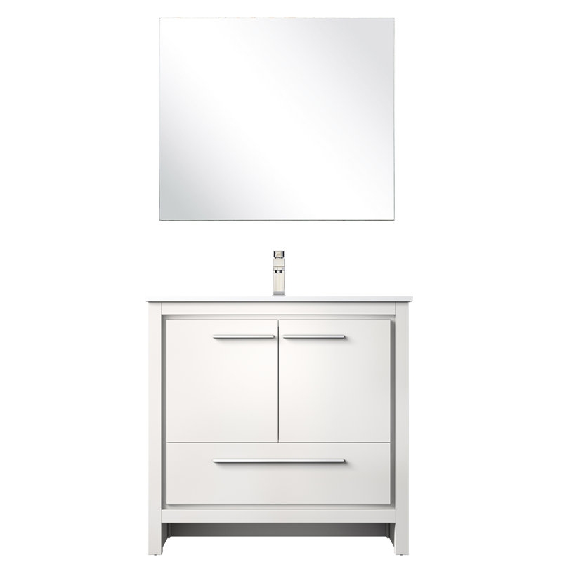 Miroir 28 po avec meuble-lavabo blanc et comptoir en quartz, robinet en nickel brossé - Nécessaire pour améliorer la salle de bain