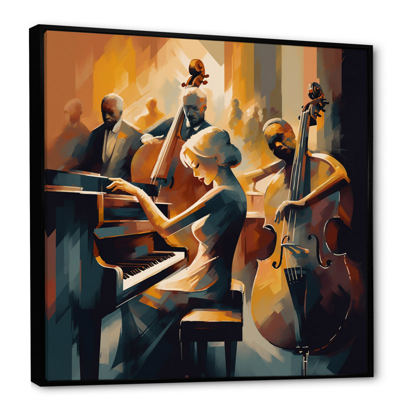 «Femelle Jazz Performer And Band II - Music Jazz», reproductions encadrées, H 24 po x l 24 po x P 1 po, Cadre flottant noir