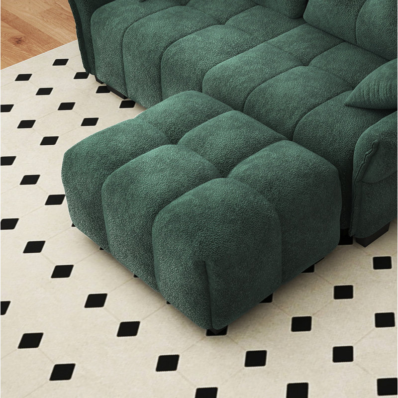 Chenille Ottoman For Living Room – Perfect Footrest, Spare Seat & Decorative Accent, Green