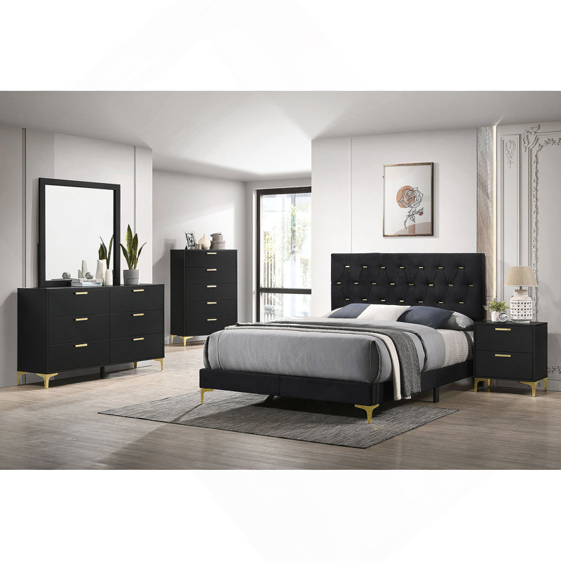 Lexie Black/Gold 5-drawer Rectangular Chest