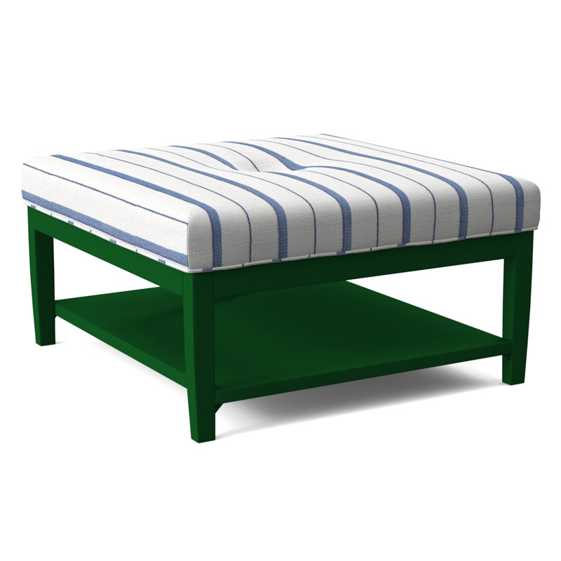 Hammond Square Ottoman, Antique Black Finish, Cobalt Blue Stripe; 0204-64