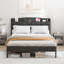 Upholstered Bed Frame with Open Storage Headboard, Charging Station-202781862