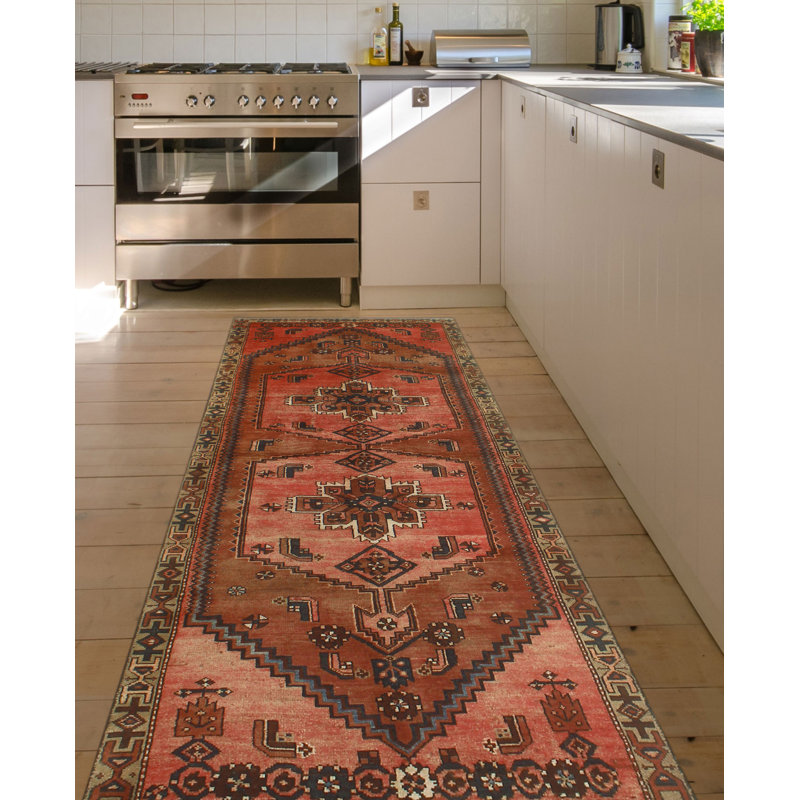 One-of-a-Kind 3'9" X 9'10" 1980s Runner Wool Area Rug in