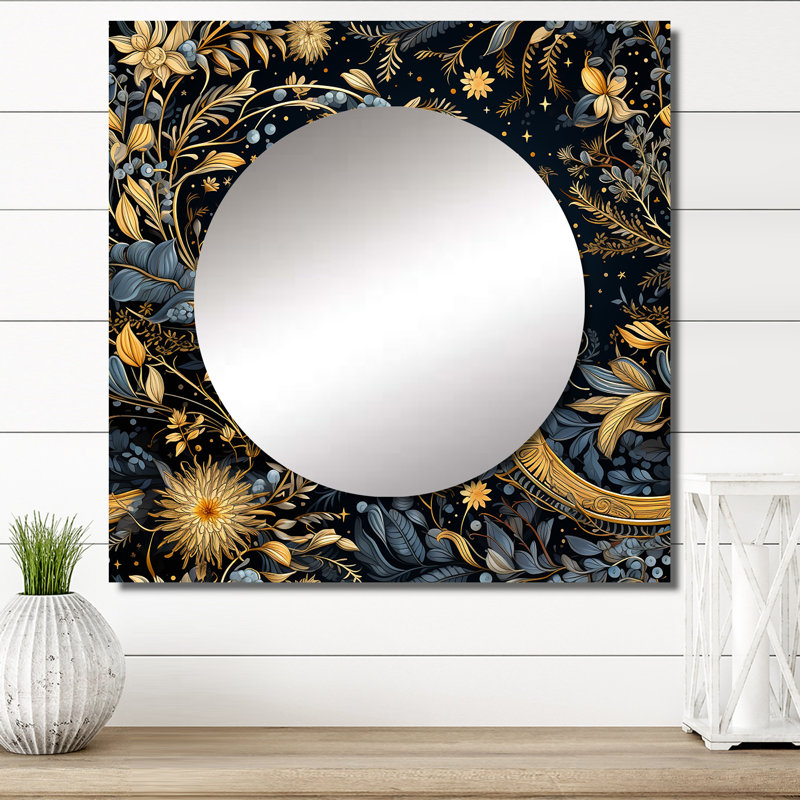 Miroir mural bleu bohème et éclectique, 29 po x 29 po