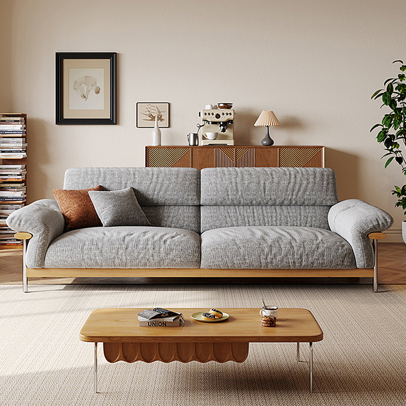Causeuse 96,46 po en mélange de lin gris avec coussins décoratifs, H 35,43 po x l 96,46 po x P 37,4 po, Gris