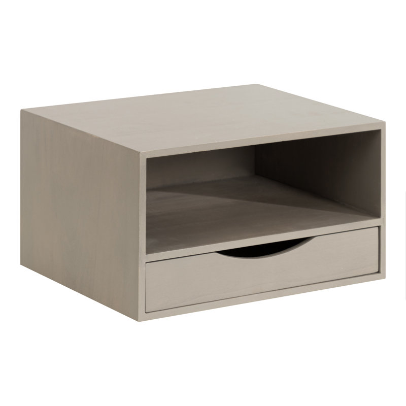 Adeana Poplar Solid Wood Floating Shelf with Drawer, Gray