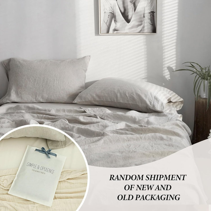 100% French Linen Pillowcase Set Of 2- Washed Solid Color Pillow Cases Embroidered, Queen Pillow Case, Linen