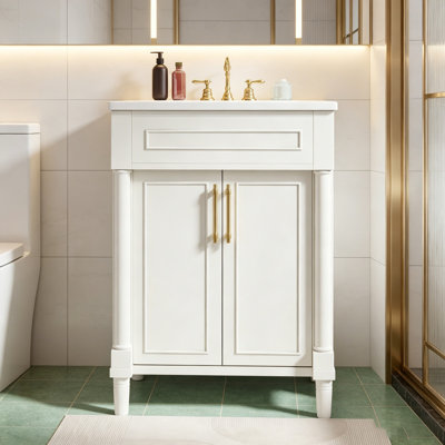 Meuble-lavabo 24 po avec lavabo intégré en céramique, meuble-lavabo à 2 portes et meuble-lavabo simple pour petite et moyenne salle de bain