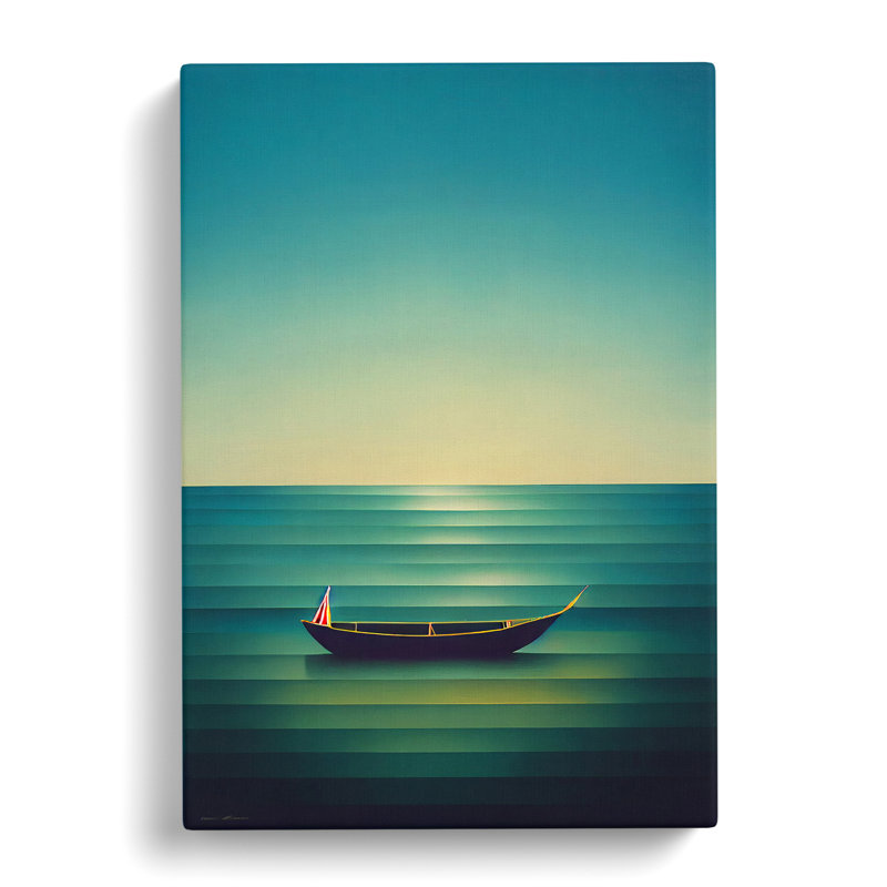 Boat On A Striped Ocean - Print, Wrapped Canvas, 50cm H x 35cm W x 3cm D, No Matte