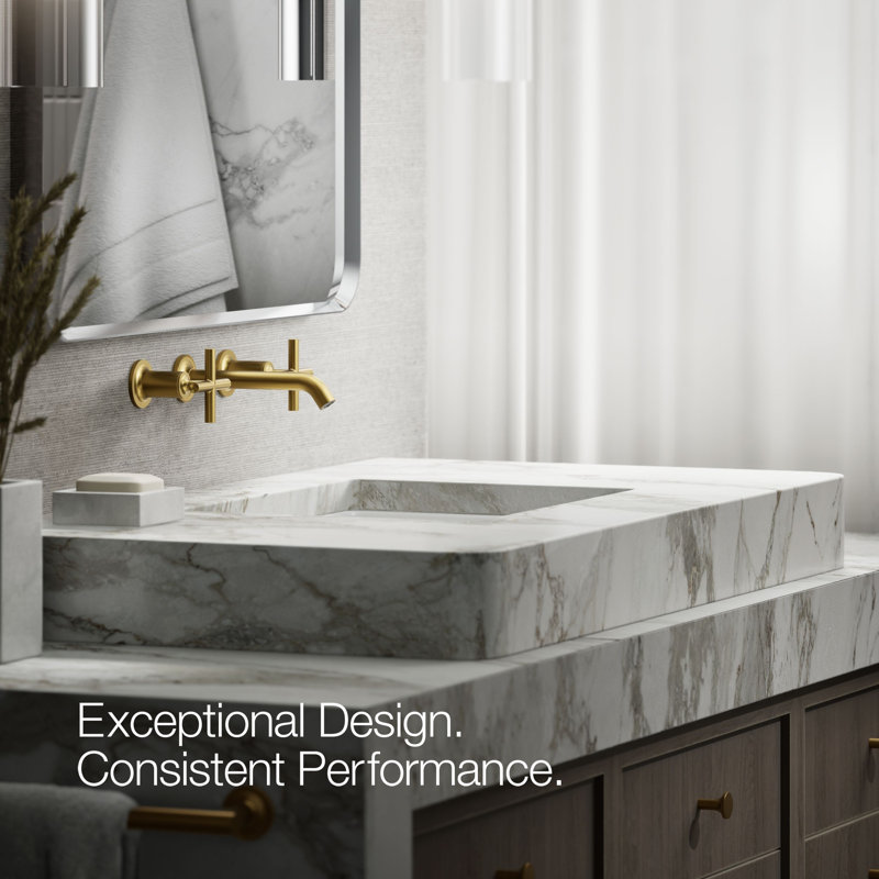 Purist® Wall-Mounted Bathroom Faucet, Cross Handle, Vibrant Brushed Moderne Brass