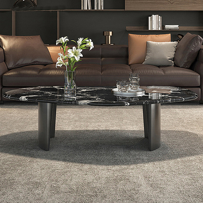Modern minimalist marble coffee table, 15.75" H x 51.18" L x 31.5" W