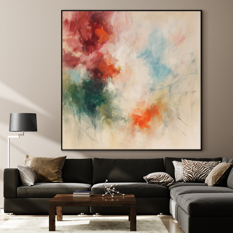 Très grand imprimé abstrait coup de pinceau abstrait éclatant - décor moderne audacieux pour le salon ou la chambre à coucher, très grand art mural encadré (assemblage requis)