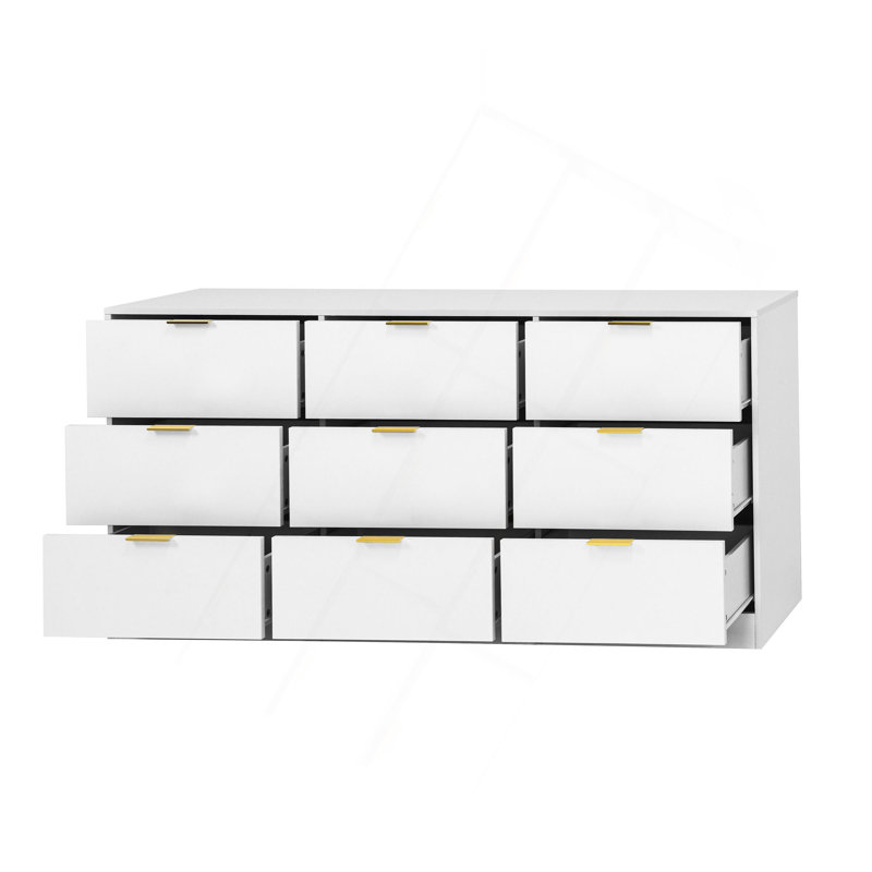 Commode 9 tiroirs, grande commode profonde de 63 po, commode en bois avec 9 tiroirs pour la chambre à coucher, commodes longues pour le salon, couloir