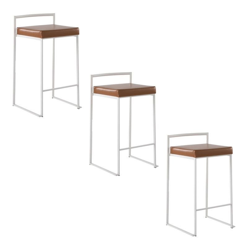 Ernestine Stackable Faux Leather Stool, Counter Stool (27" Seat Height), Camel/White
