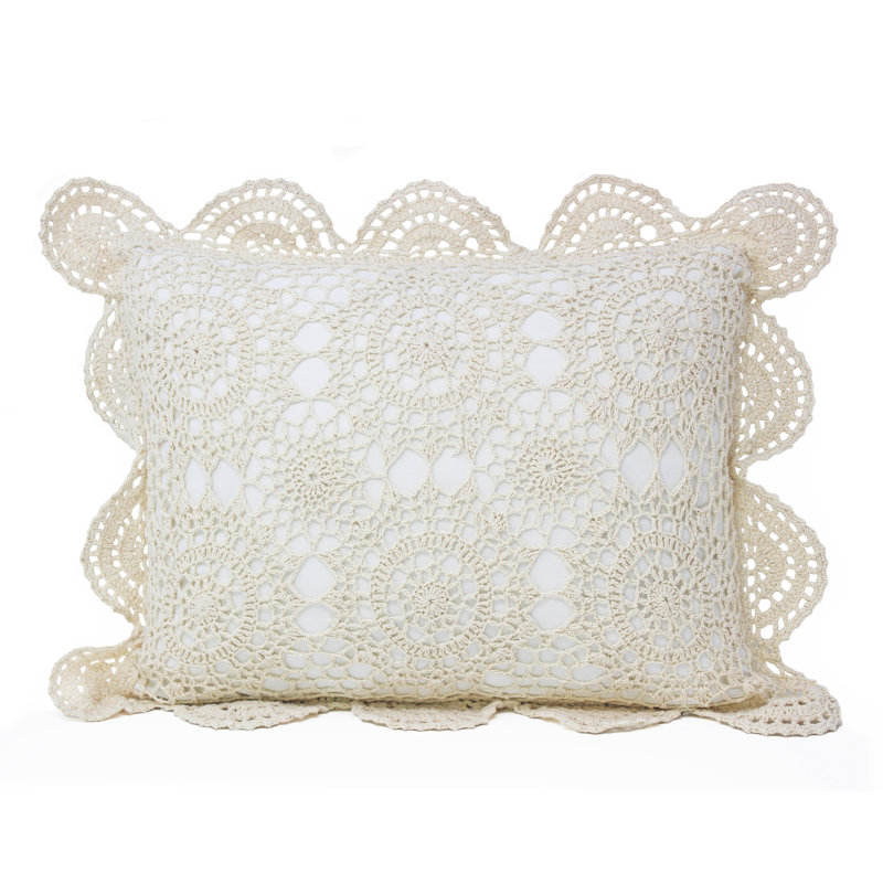 Handmade Cotton Crochet Pillow, Beige