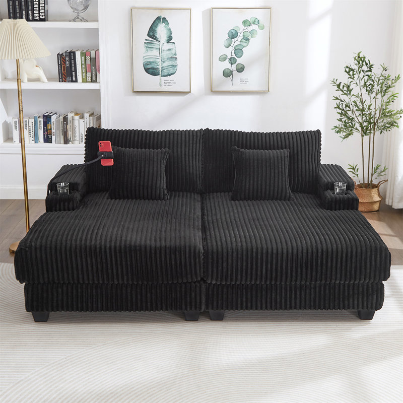 Canapé-lit moderne avec méridienne 75,5 po, Black