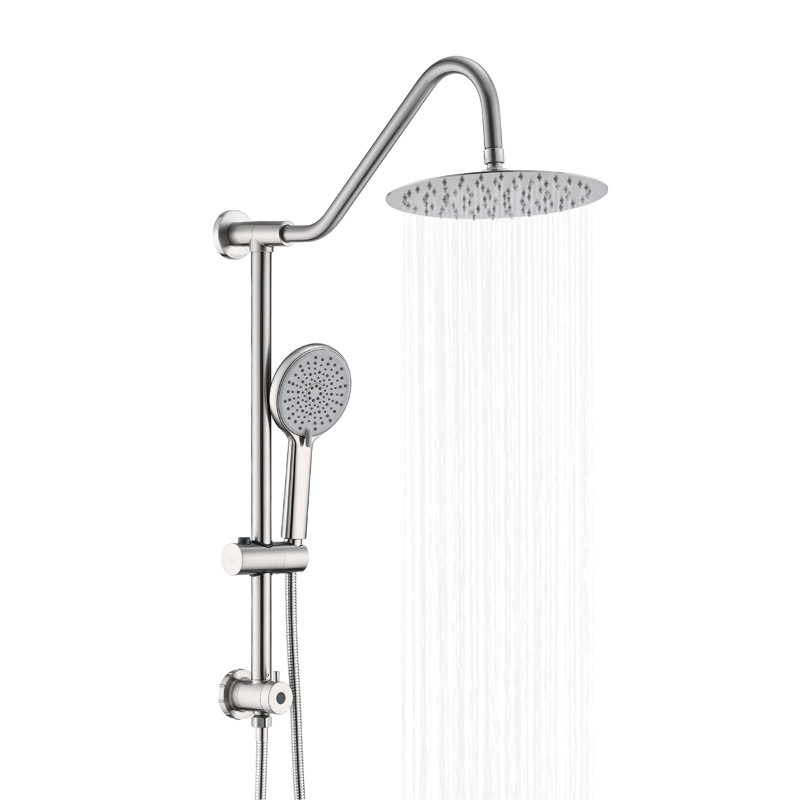 Douche murale avec pluie de 10 po et à main - Nickel brossé résistant à l'eau et système ergonomique